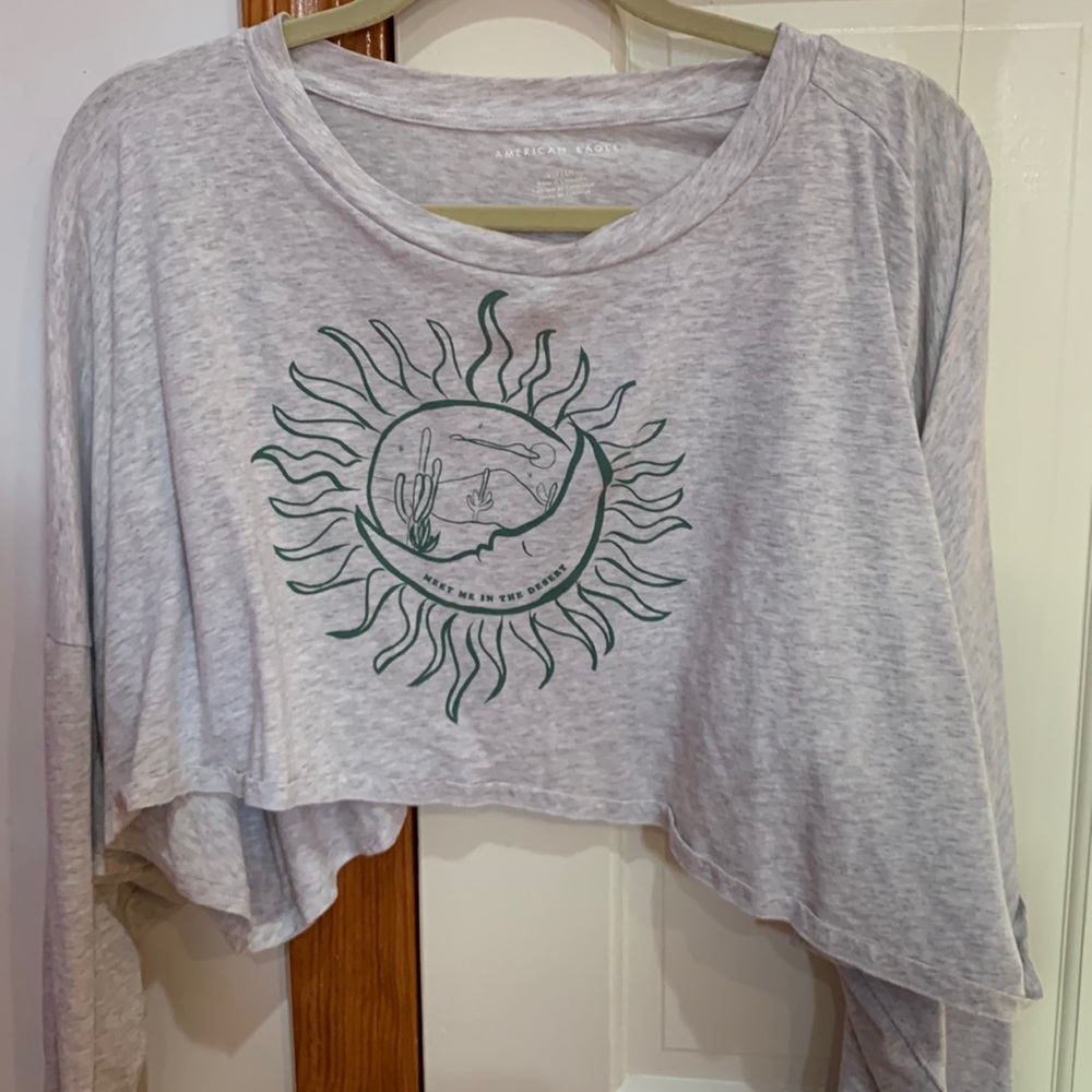 Gray long sleeved American Eagle crop top
